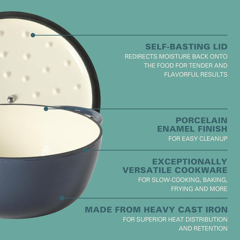 2.65 500F, Gibson Home Addlestone Qt Enameled Cast Iron Dutch Oven Pot with Lid Round, Oven Safe to Ideal for Bread