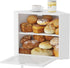 kiplant Countertop 2-Layer Corner Bread Box for Kitchen - Bamboo Wood, Wavy Acrylic Door, White Adjustable Bread