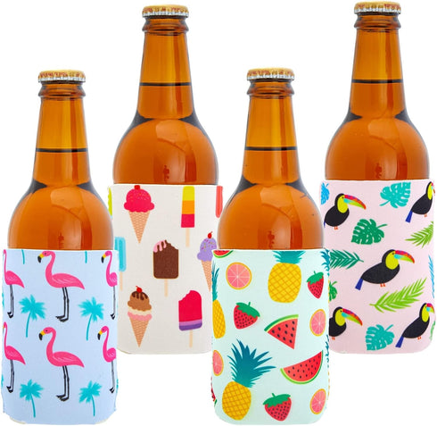 BLUE PANDA Neoprene Can Cooler Sleeves - 12-Pack Summer Gift for Teacher, 4 Tropical Designs, Fits 12 Oz