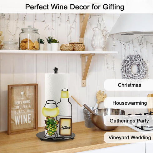 Countertop Country Wine Lovers Gifts - Metal Wine Paper Towel Holder with Solid Weighted Base, Farmhouse Kitchen Decor