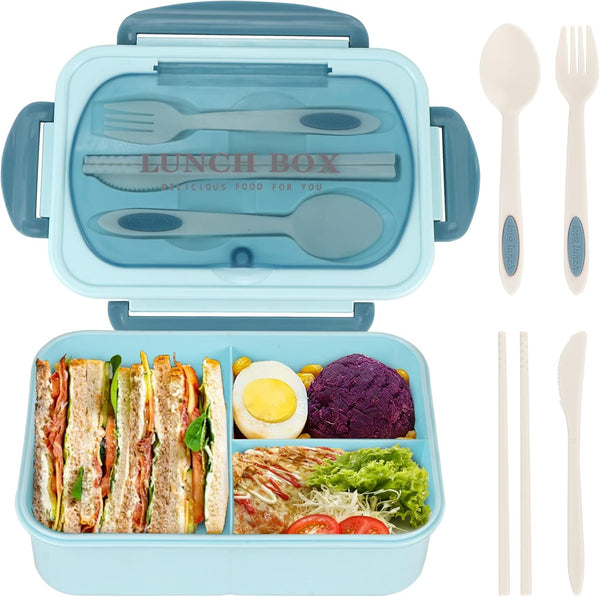 NatraProw Bento Box for Adults, 1200 ML LeakProof Lunch Container with Utensils, BPA Free, Microwave Safe (Blue)