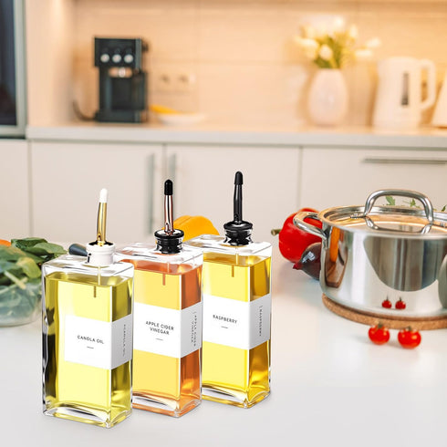 Reallnaive 3 Sets Nozzles 500ml Set Olive Oil Dispenser Bottles for Kitchen with Funnel Labels Cooking Oil Dispenser