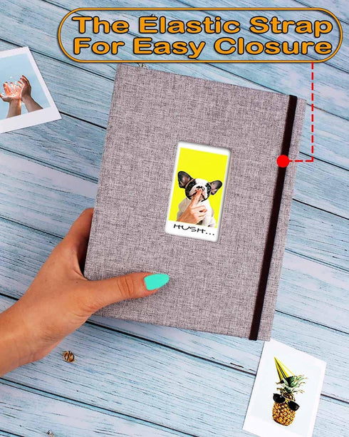GPIRAL Mini Photo Album 208 Vertical Photos, Linen Front Window, 2x3 Compatible with Fujifilm Instax Mini Film, Grey