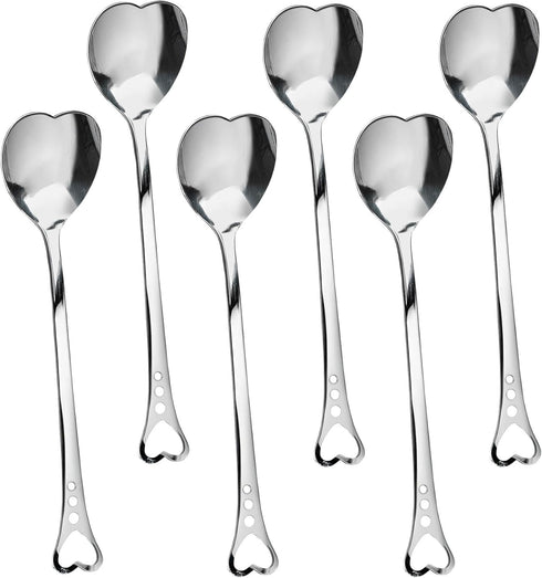 Heart Shaped Tea Spoons - Set of 6 Cute Stainless Steel Dessert Spoons, Mini Ice Cream Spoons