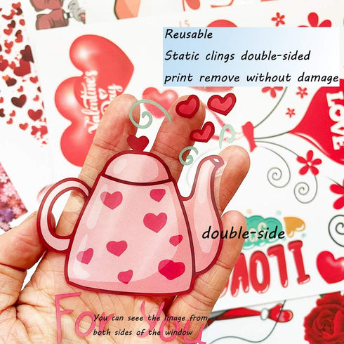 149Pcs Valentine's Day Window Clings Decorations - Heart Decal Party Ornaments, Removable Vinyl Stickers