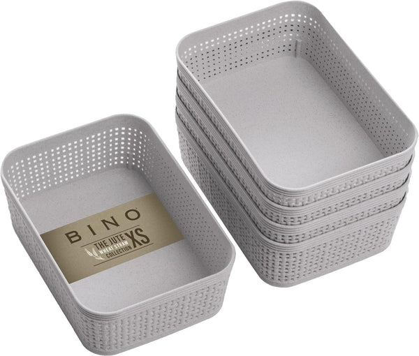 BINO Woven Plastic Basket XS (Natural Grey), 5-Pack, THE JUTE COLLECTION, Stylish Home Organization Storage
