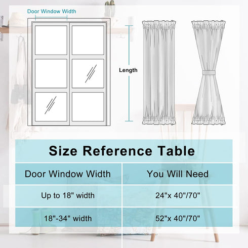 Hiasan French Door Curtains for Small Window, Rod Pocket Semi Sheer Privacy Curtains, 1 Panel White, 52 x 40 Inch