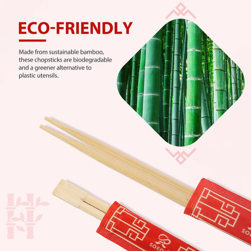 Soeos Disposable Chopsticks, Approx. 100 Sets, Individually Wrapped Wooden Chopsticks for Sushi & Asian Dishes