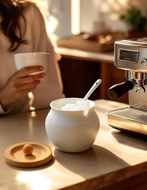 13oz Countertop,Kitchen AISBUGUR Sugar Bowl with Lid and Spoon: Sugar Jar with Bamboo Lid,Ceramic Sugar Container