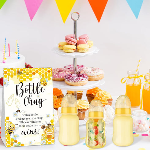 TrelaCo Bottle Chug Baby Shower Game Sign, 20 Pcs Baby Bottles Shower Favor Set for Gender Reveal Party