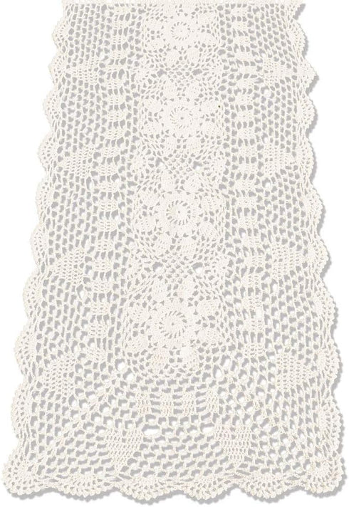 KEPSWET Sunflower Rectangle Handmade Crochet Lace Table Runner, 14x60 inch, Beige