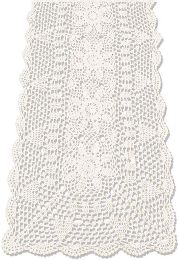KEPSWET Sunflower Rectangle Handmade Crochet Lace Table Runner, 14x60 inch, Beige