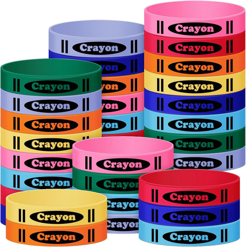 Yunlly 40 Pcs Crayon Silicone Bracelet Bulk for Kids Back to School Party