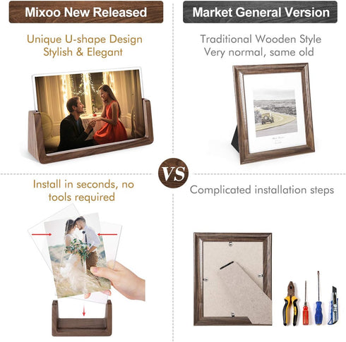 Mixoo 4x6 Wood Photo Picture Frame 2 Pack - Rustic Wooden Frame with High Definition Acrylic Covers
