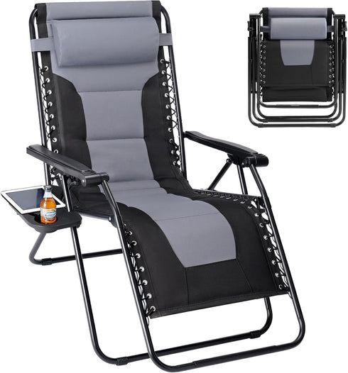 Sweetcrispy Zero Gravity Chairs, Foldable Patio Reclining Chairs with Adjustable Pillow &