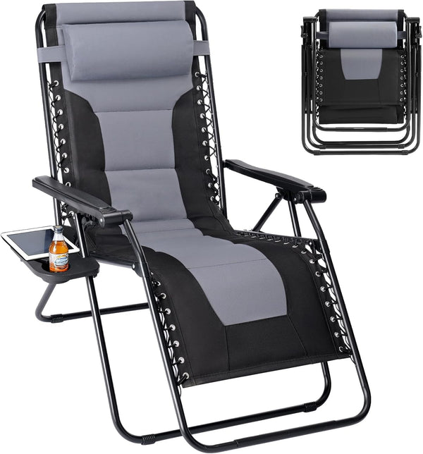 Sweetcrispy Zero Gravity Chairs, Foldable Patio Reclining Chairs with Adjustable Pillow &