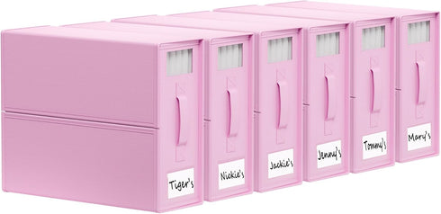 SheetCube 6 Pack Bed Sheet Organizers and Storage - Foldable Linen Closet Organizer with Window and Label, Pink