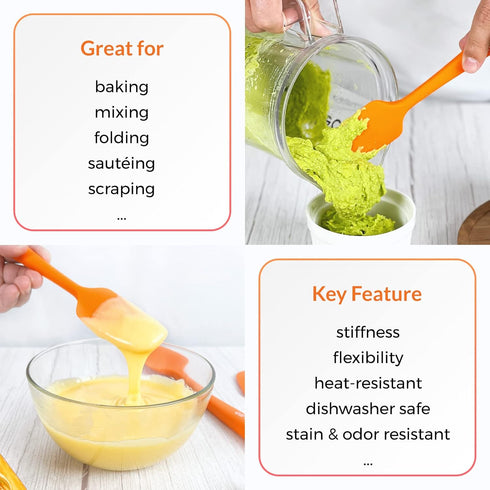 Chef Series 3 Piece Silicone Spatula Set - 600°F Heat Resistant Kitchen Scrapers for Cooking, Orange
