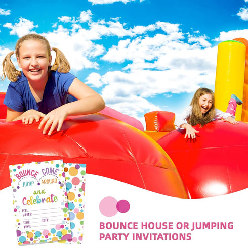 Zonon 30 Pieces Birthday Invitations for Girls, Bounce House or Jumping Party Cards with Envelopes, Bright Color