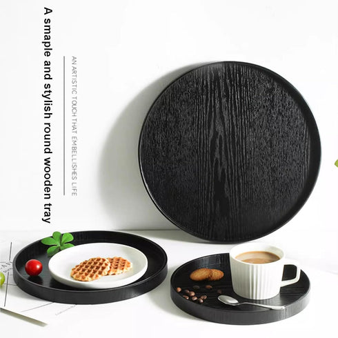 River (8.2inch, Round Wood Serving Tray, Solid Wooden Decorative Tray Non-Slip Tea Coffee Table Tray Snack Plate Food
