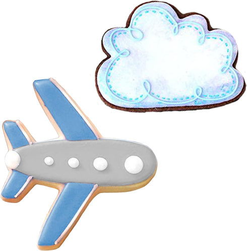 Air Travel and Flying Cookie Cutters - 2-Pc Set Made in USA by Ann Clark, Airplane, Cloud