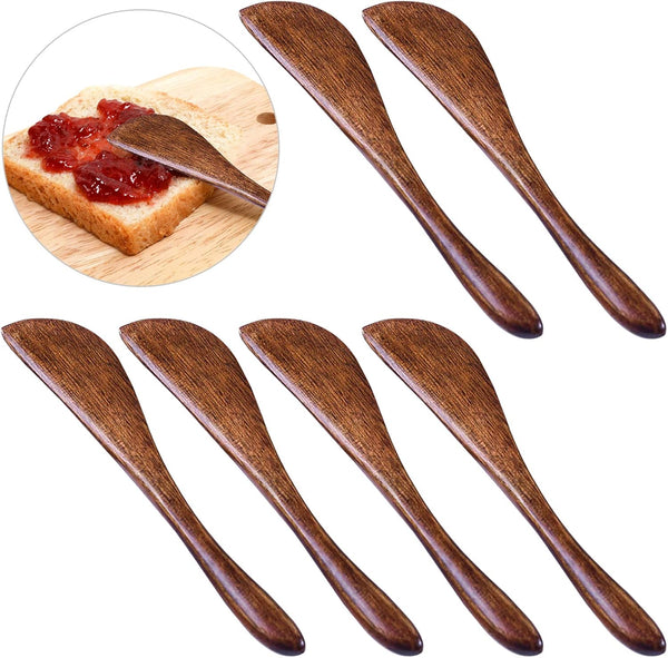 6 Pack Wooden Butter Knife, 6 Inch Condiment Knives, Handy Kitchen Utensils for Spreading