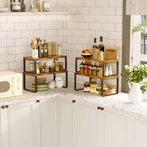 Set of 4 Kitchen Cabinet Shelf Organizers, 15.75'' Width, Stackable & Expandable Kitchen Storage, Spice Rack for