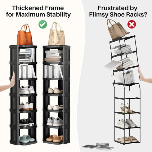 8-Tier Closets Kitstorack Vertical Plastic Shoe Rack, Freestanding Stackable Storage Organizer for Small and Tight
