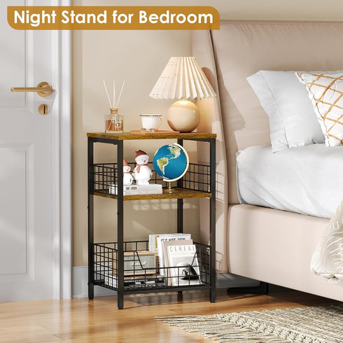 X-cosrack Side Table, Small End Table Record Player Stand with Storage, Vinyl Record Storage Night Stand for Living