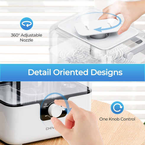 6L 26dB 50H 1 Pack CHIVALZ Humidifiers for Bedroom, Cool Mist Humidifiers for Baby Nursery, Quiet, Runtime, Top Fill