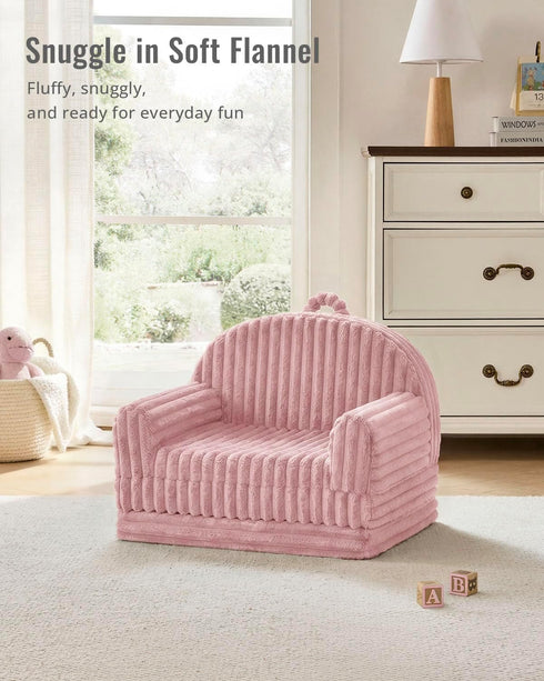 2-in-1 Blissful Diary Toddler Couch, Comfy Toddler Chair & Lounger, Soft Flannel Fleece Kids Couch Sofa for Old Girls