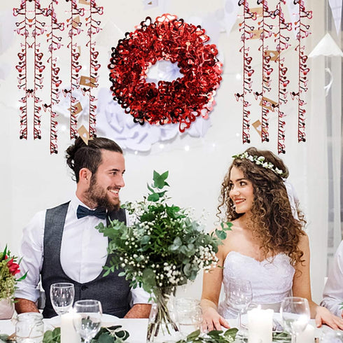 Ochine Tinsel Heart Wreaths Garland, Red Heart Shaped Wreaths Decor for Valentines' Day Wedding Party Decorations
