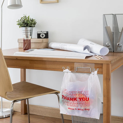 4 Tandefio Pcs Stainless Steel Trash Bag Holder for Kitchen Cabinet Door and Cupboards with Wall Sticker Base Portable