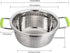 Stainless Steel Deep Colander, 2.5 Quart Micro-perforated Food Strainer with Green Silicone Handles for Draining Pasta