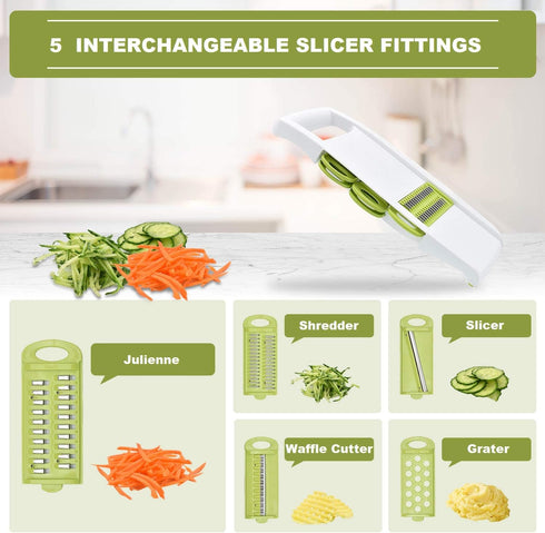 5 in 1 Mandoline Slicer, Multi Blade Vegetable Cutter, Potato Veggie Slicer, Green
