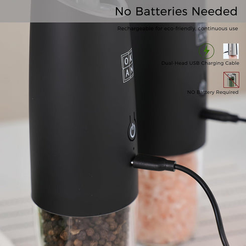 Set 591 (100ml) Electric Salt and Pepper Grinder Gravity Tilt-to-Grind, USB-C Rechargeable, Adjustable Ceramic Burr