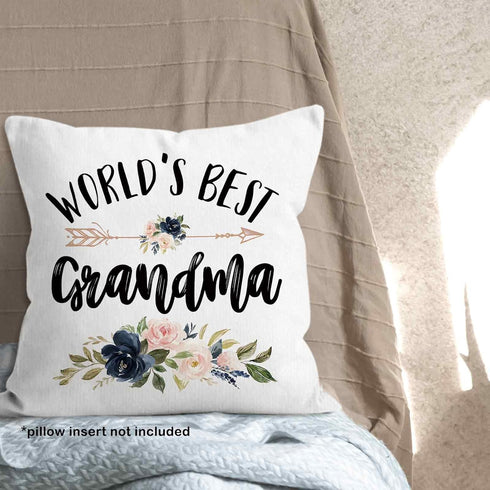 MONALET 18x18, World's Best Grandma Gifts Throw Pillow Cover Birthday Pillow Case for Grandmother, Grandma Square Decor