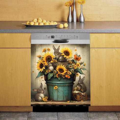 Magnetic Easter Rabbit Dishwasher Cover, Kitchen Decor Bunny Refrigerator Magnet Decal Panels, Fridge Covers, 23 x 26