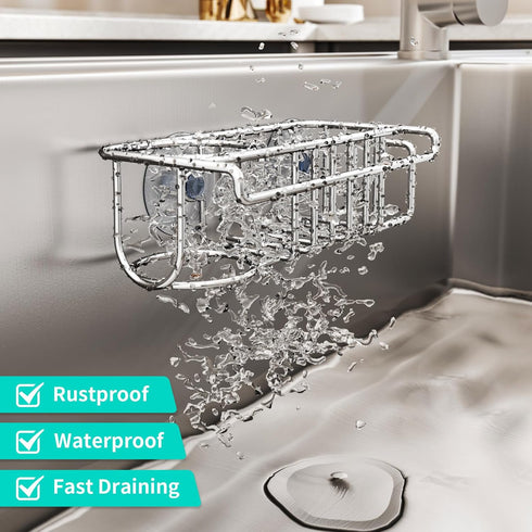 4 1 SUS304 HapiRm in Sink Caddy Sponge Holder, Stainless Steel Kitchen Brush Holder + Dish Cloth Hanger + Soap Rack +