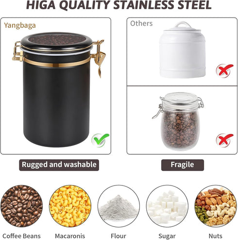 304 Coffee,3 63 OZ Yangbaga Stainless Steel Coffee Canisters for Ground x Coffee Container with Shelf Coffee Bean
