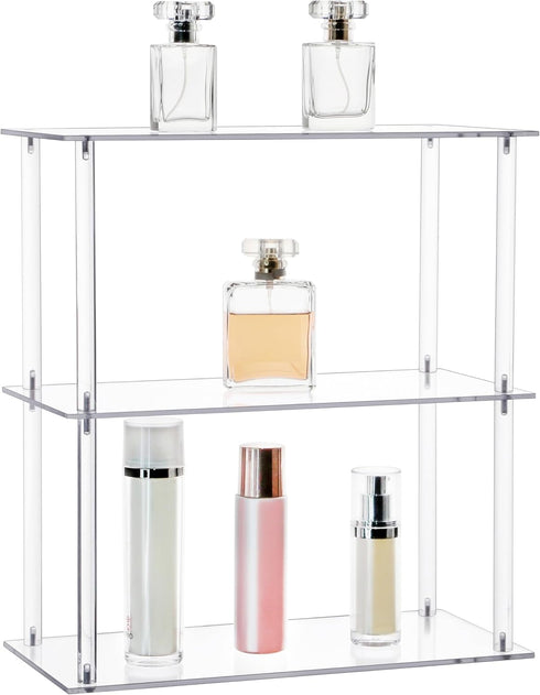 Jusalpha Rectangular 3 Tier Clear Acrylic Tabletop Display Stand, Bathroom Vanity Cosmetic Makeup Organization Shelves