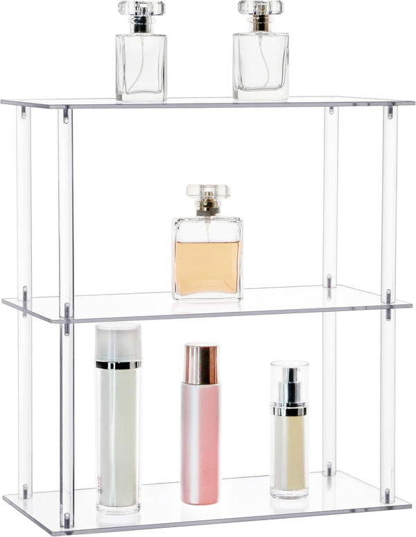 Jusalpha Rectangular 3 Tier Clear Acrylic Tabletop Display Stand, Bathroom Vanity Cosmetic Makeup Organization Shelves