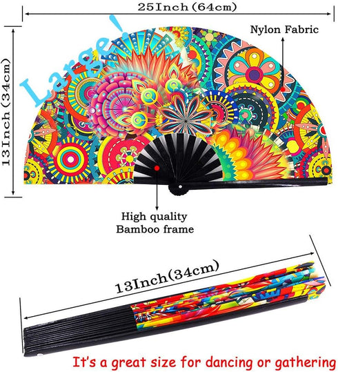 Amajiji Large Folding Hand Rave Fan, Popping Fan for Line Dancing, Party, Decoration, Festival (Dream Flower)