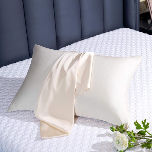 100% Mulberry Silk Pillowcase Set of 2, 19 Momme 600 Thread Count, Hidden Zipper, Soft Breathable (Buff Beige, King)