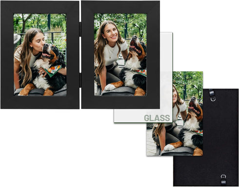 Frametory 4x6 Double Picture Frame, Hinged Collage for Desktop, White, 1 Pack