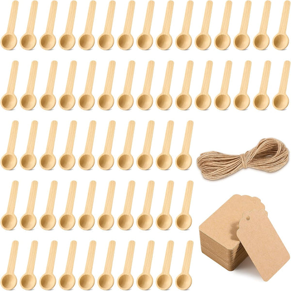 MORGLES 60pcs Small Wooden Spoons Set, 3 Inch Mini Spoons for Jars, Disposable Bulk Wood Tasting Spoon