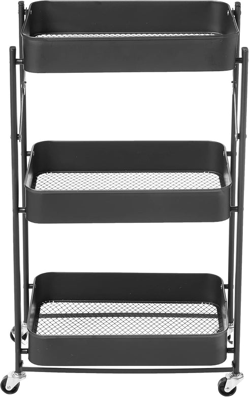 Urban Lifestyle WK640925 3 Tier Foldable Metal Rolling Storage Utility Cart, No Tools Assembly, Black
