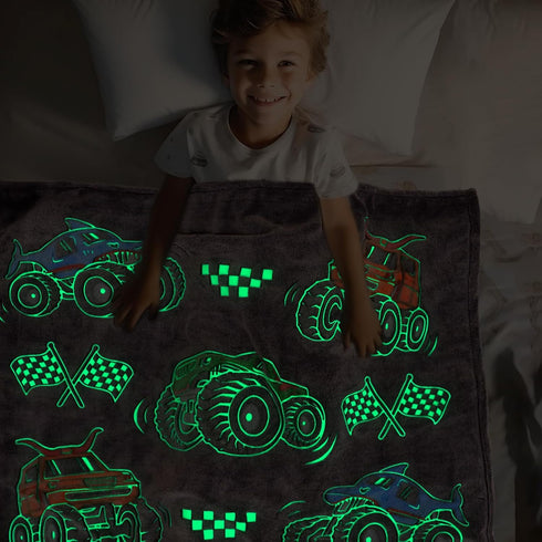 2-6, 40"x50" OHOIT Truck Blanket for Boys, Construction Excavator Tractor Toddler Blanket, Kids Gifts for Boys, Glow