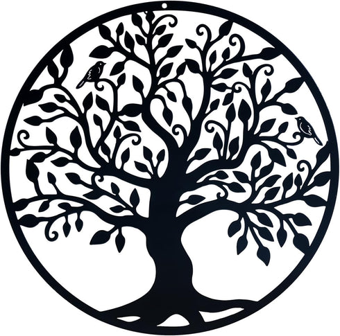 Yetaha Tree of Life Metal Wall Art - 11in x 11in Black Contemporary Iron Artwork Decor for Home and Garden