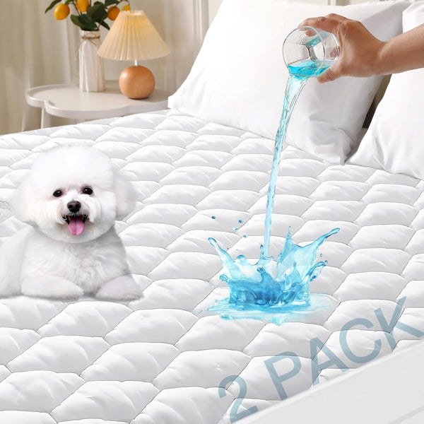MUXHOMO 2 Pack King Size Mattress Protector, 100% Waterproof Quilted Mattress Cover